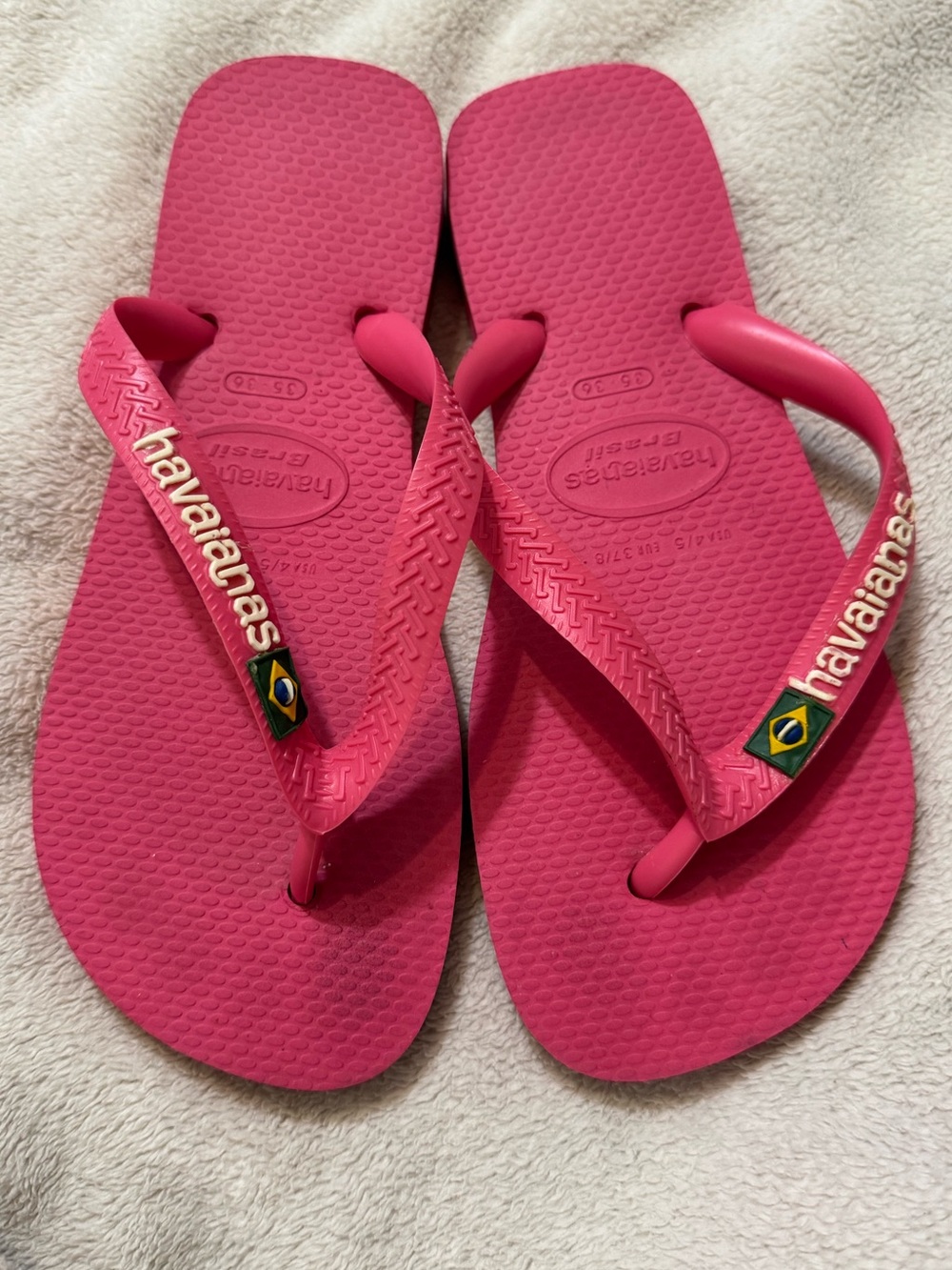 Havaianas Hot Pink Logo Slim Flip Flops